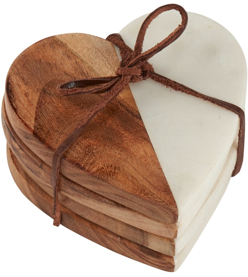 MARBLE & WOODEN HEART COASTERS