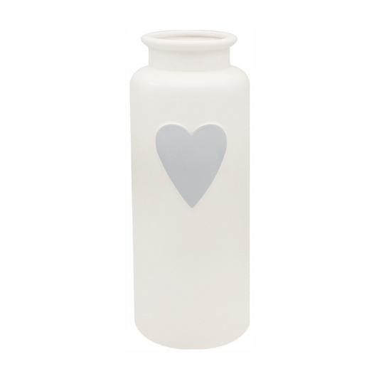 LARGE WHITE VASE WITH HEART DECAL