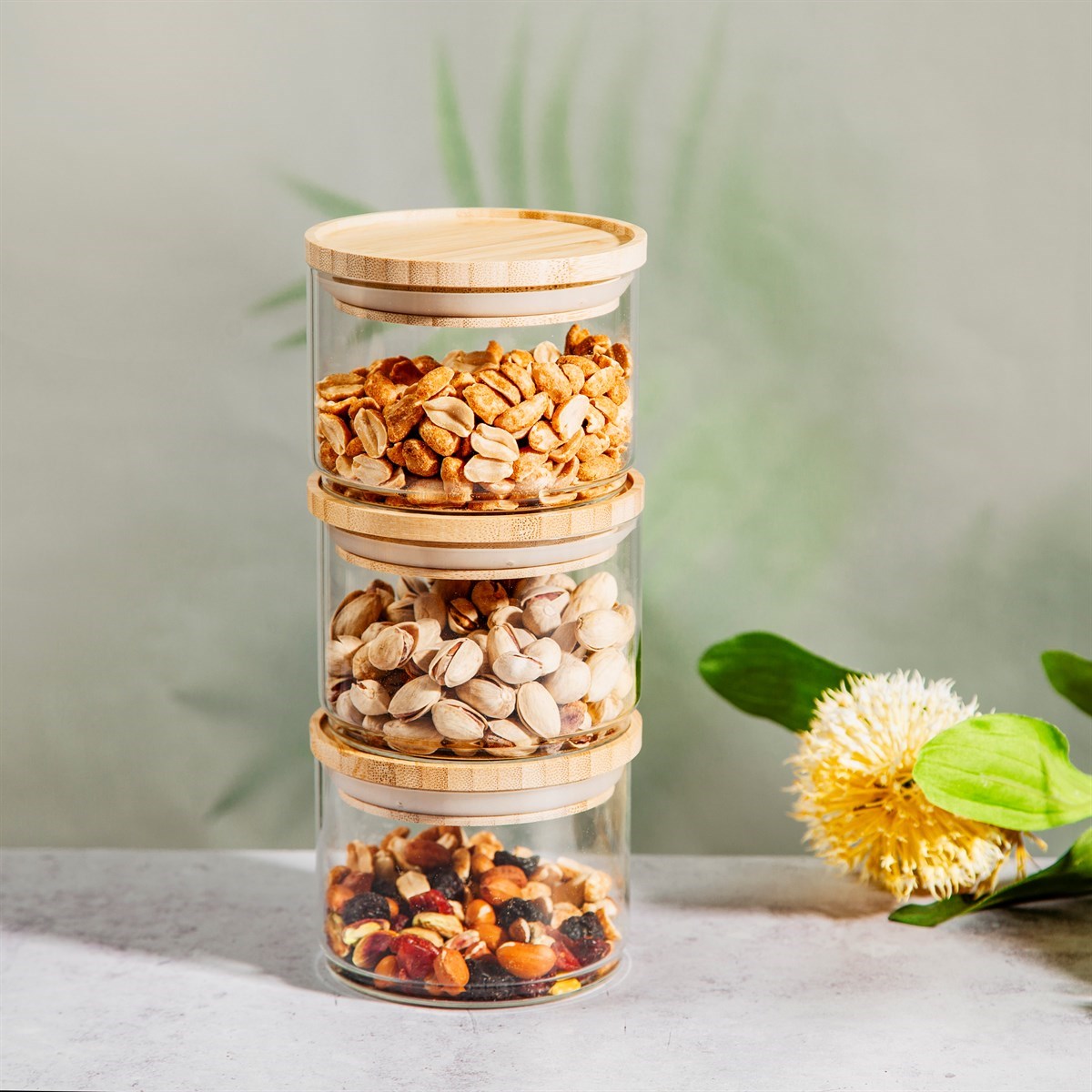 GLASS STACKED STORAGE JARS