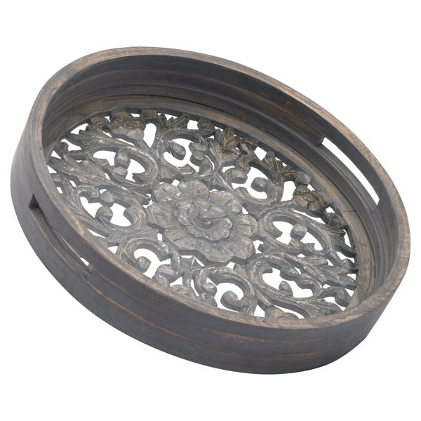 CARVED ANTIQUE SYTLE METALLIC TRAY