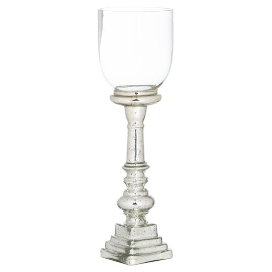 SILVER SPECKLE EFFECT TALL CANDLE PILLAR HOLDER